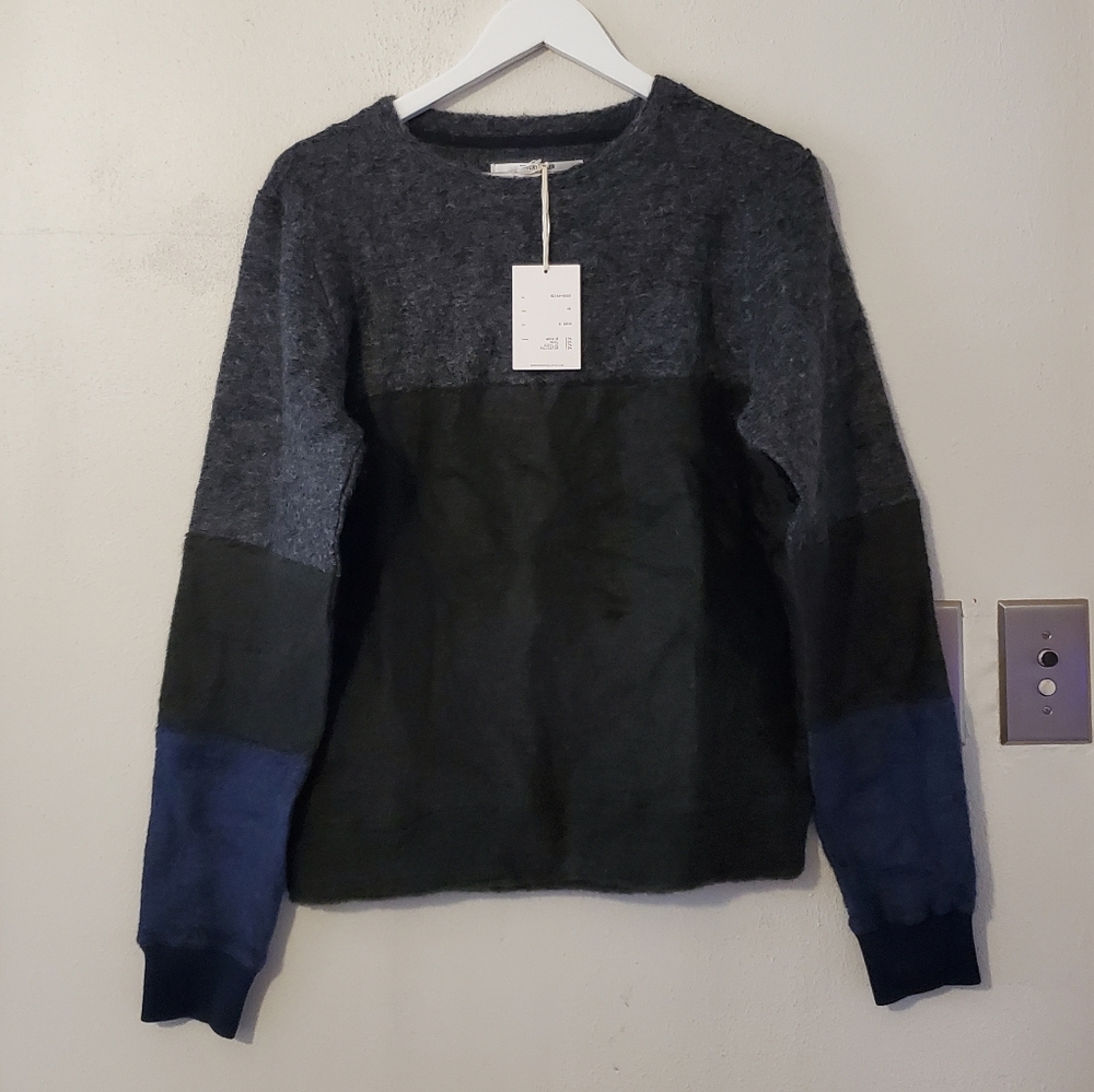 Robert Geller Tri-Color Mohair blend Sweater - grey, olive, blue